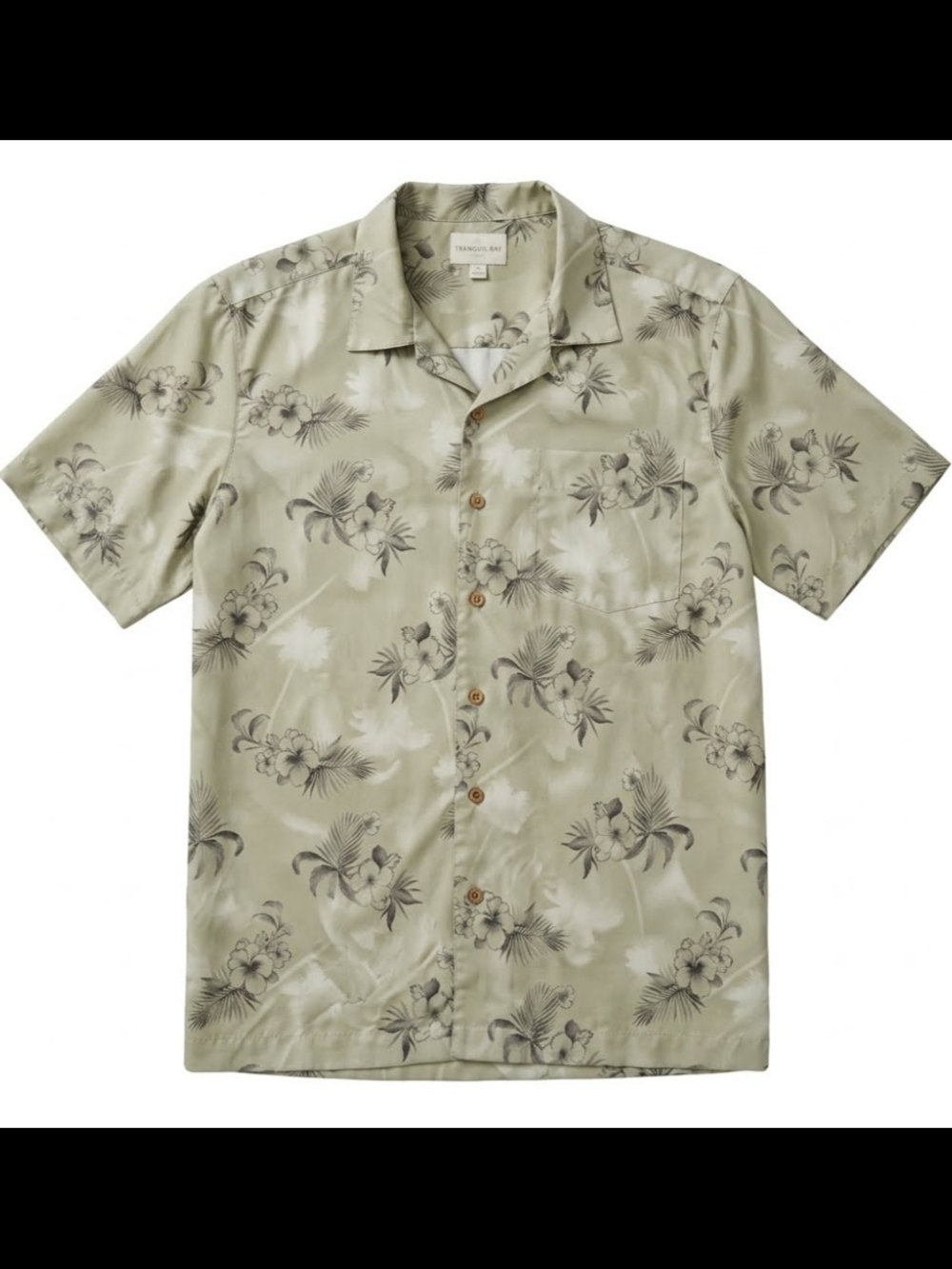 VINTAGE - Y2K Era Trader Bay Light Olive Floral Short Sleeve Button-Down Shirt